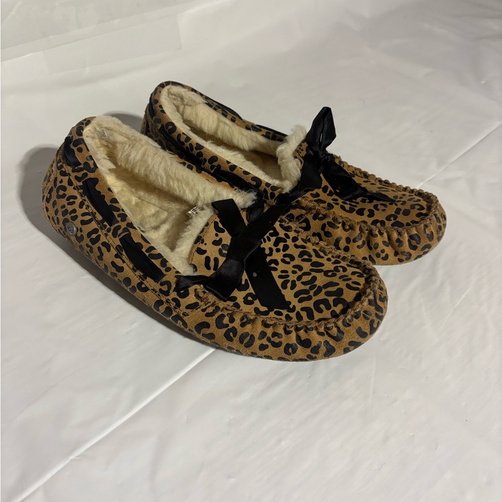 UGG Leopard Print Slippers with Black Bow